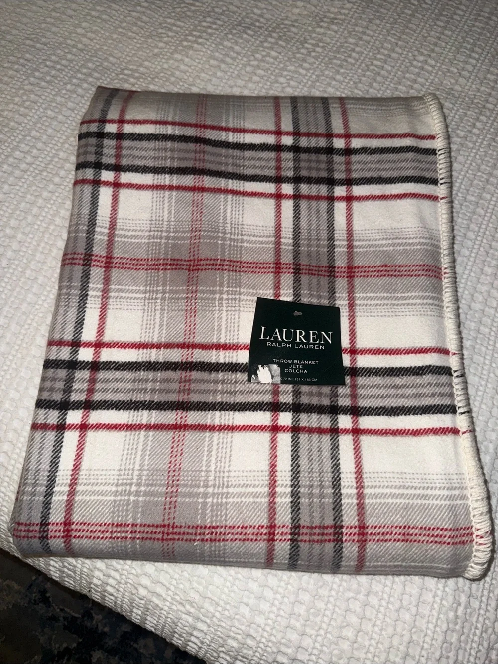 Ralph Lauren NWT New with tags Christmas white red  Stewart Plaid cotton blanket